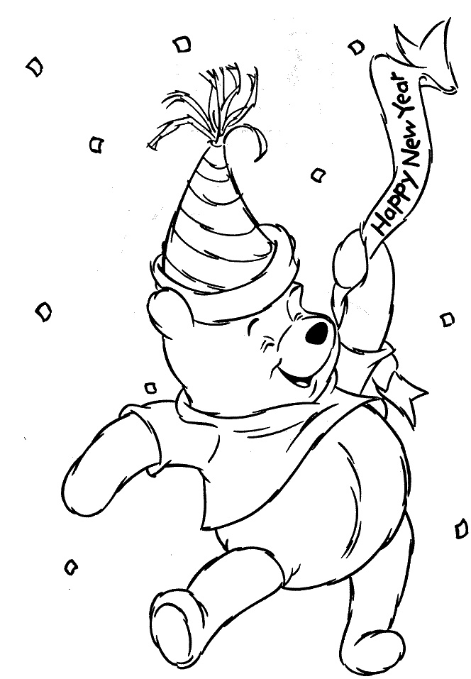 coloriage Winnie fete le nouvel an